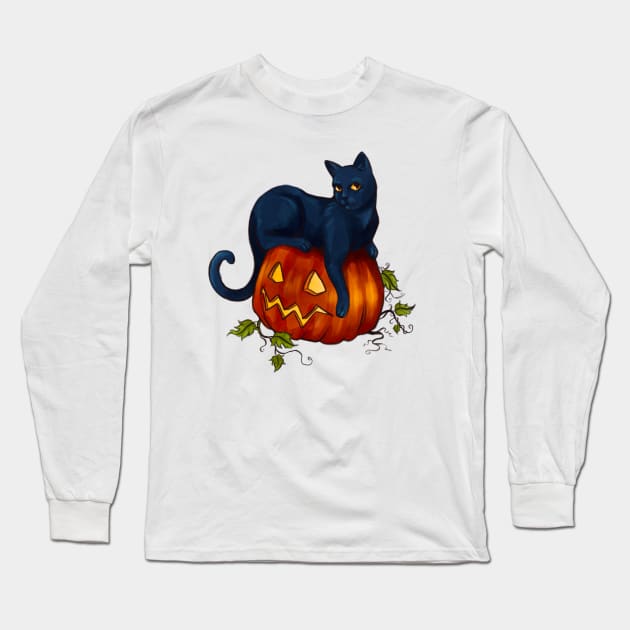 Halloween Black Cat Long Sleeve T-Shirt by Molly11